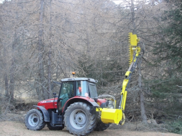 Auslegemäher mit Astschere im Einsatz